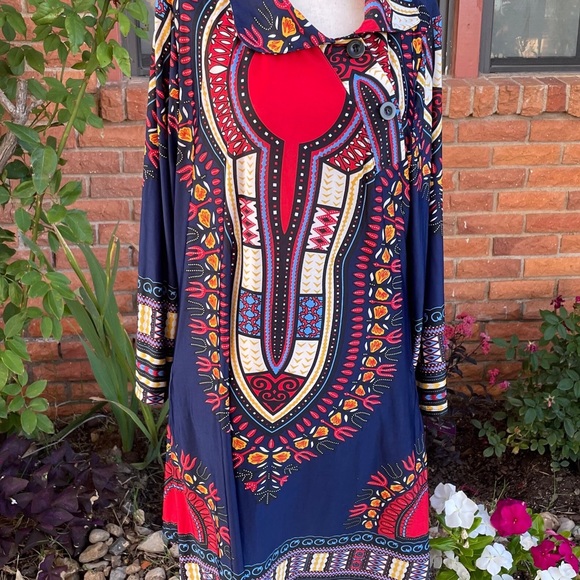 R & B Collections • Boho • Red/Blue • Geometric Design • Dress • Size X-Large - Picture 3 of 12